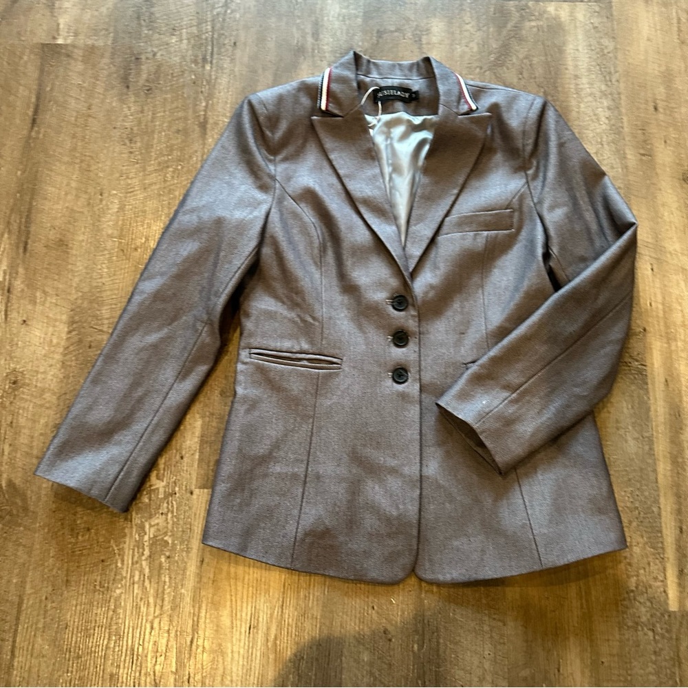 Susielady Women’s grey Blazer with red,white and blue collar stripes Size M !!